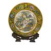 Image 3 : Group of Ink on Paper Framed Horse Painting & Famille Rose Dragon Plate