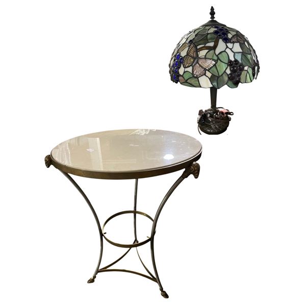 Side Table with Stained Glass Butterfly Lamp