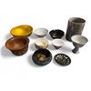 Image 1 : Group of Misc Cups - Famille Rose Phoenix Wine Cup, Sutra Calligraphy Scholar Brush Pot, Copper Base