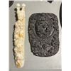 Image 2 : Group of 2 Pale White Dragon Ruyi Sceptre & Dark Carved Inkwell w/Cover