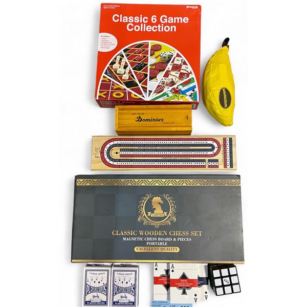 Group - Games Lot Featuring Chess, Cards, Chinese Checkers, Dominos, Crib, Etc.