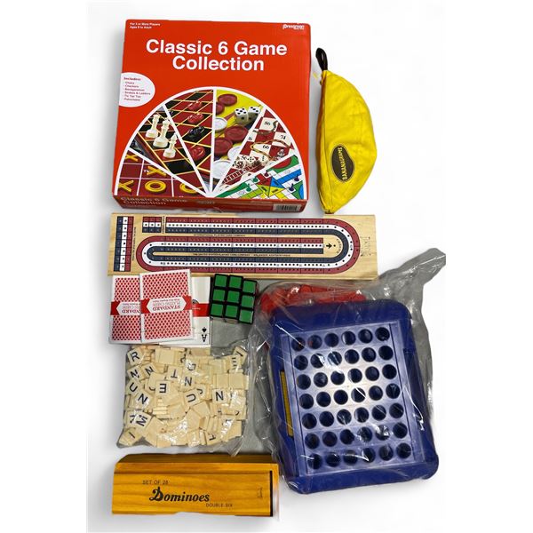 Group - Games Lot Featuring Banangrams, Cards, Chinese Checkers, Dominos, Crib, Etc.
