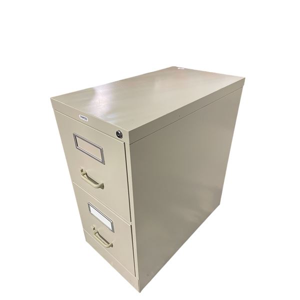 2-Drawer Beige Metal Filing Cabinet, Without Key – Approx. H29  x W15  x D26 