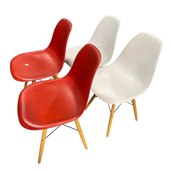 Set of 4 Modern Style Chairs – 2 Red, 2 White