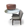 Image 1 : 3-pcs Furniture Lot - includes a Moe's Grey Dining Chair/Round Leather Ottoman & Round Glass Modern