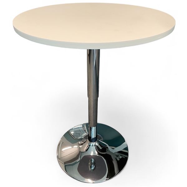 White Round Table with Metal Pedestal, Approx. 23.5  Diameter