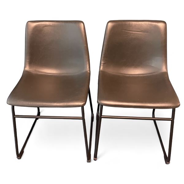 Set of 2 Contemporary Brown Leather Chairs