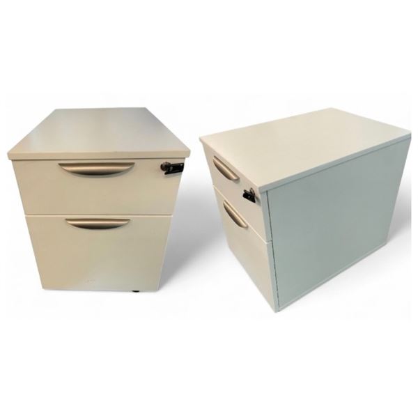 Set of 2 Beige Two-Drawer Filing Cabinets with Key