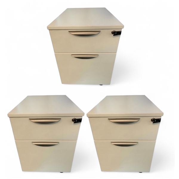 Set of 3 Beige Two-Drawer Filing Cabinets with Key