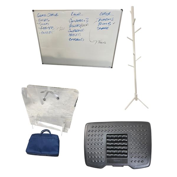 Group of Office Essentials – Mind Reader Ergonomic Footrest, White Branch-Style Coat Rack