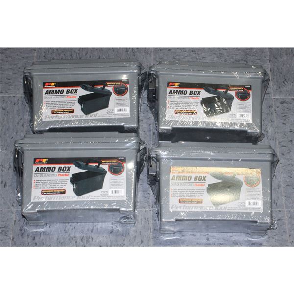 LOT OF 4 PT AMMO BOXES. PLASTIC