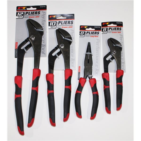 FLAT OF ASSORTED PT PLIERS, ALL ARE DIFFERENT