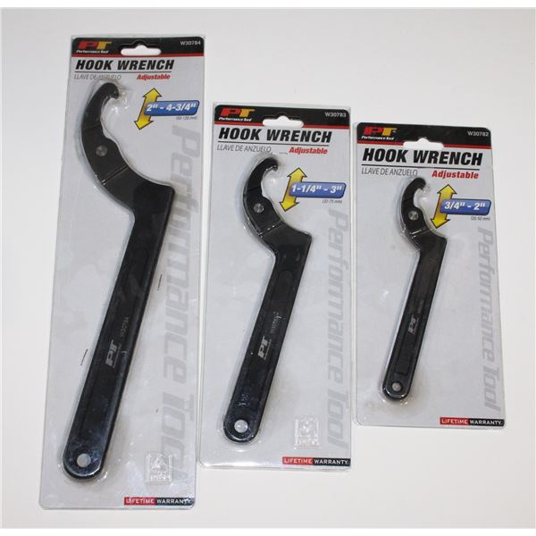3 DIFFERENT SIZE HOOK WRENCHES