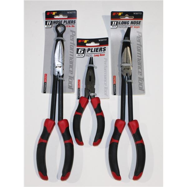 TWO 11" SPECIALTY PLIERS AND 6" LONG NOSE
