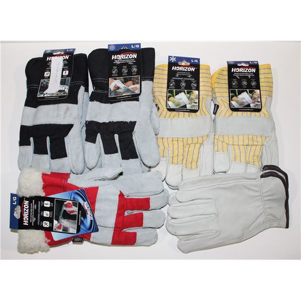 LOT OF SIZE LARGE WORK GLOVES, MOSTLY WINTER