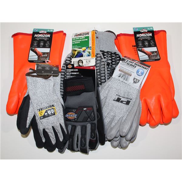 LOT OF SIZE LARGE WORK GLOVES, ASSORTED STYLES