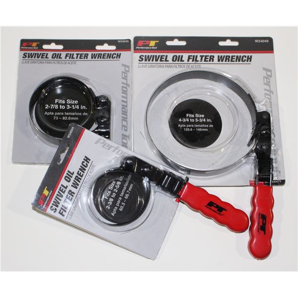 THREE PT OIL FILTER WRENCHES (ALL DIFFERENT SIZES)