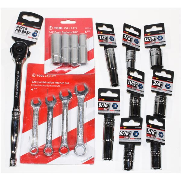 LOT OF TOOLS INCLUDING 1/2" DRIVE RATCHET AND