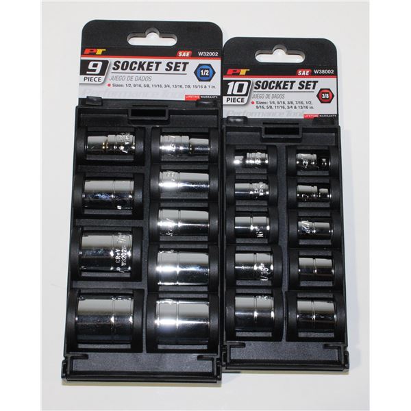 PT 9PC 1/2" DRIVE SAE SOCKET SET, AND PT 10PC 3/8"