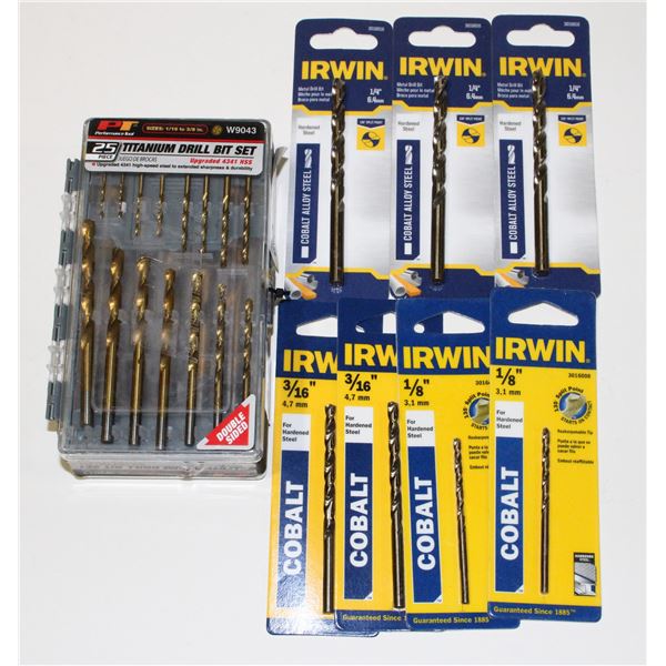 PT 25PC TITANIUM DRILL BET SET, AND VARIOUS IRWIN