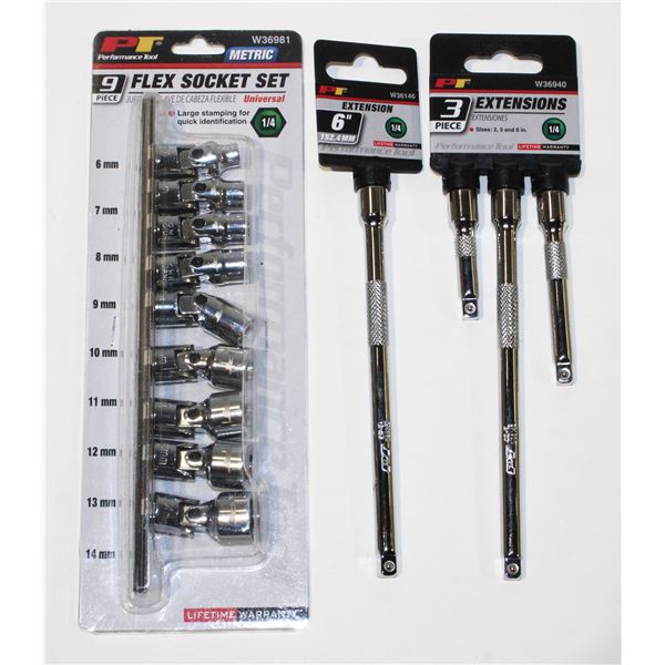 LOT OF 1/4" DRIVE SOCKET EXTENSIONS AND 9PC