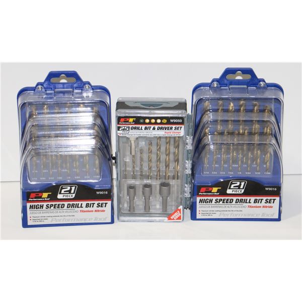 TWO 21PC HIGH SPEED DRILL BIT SETS, AND 25PC