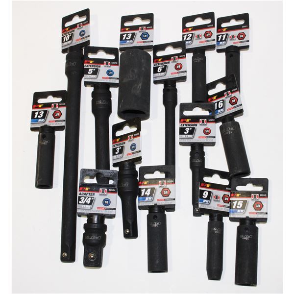LOT OF ASSORTED IMPACT SOCKETS AND EXTENSIONS