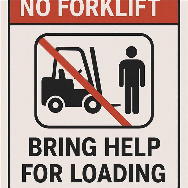 JUST A REMINDER: NO FORKLIFT AT THIS LOCATION. BRING HELP FOR LOADING