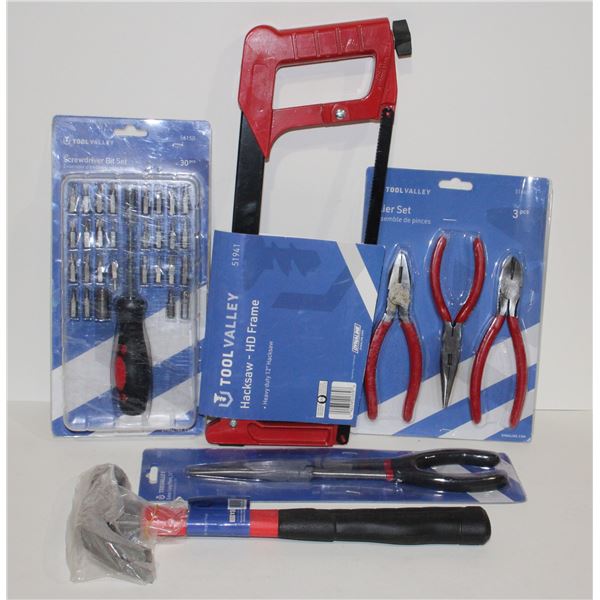 SCREWDRIVER BIT SET, PLIER SET, HAMMER, AND MORE