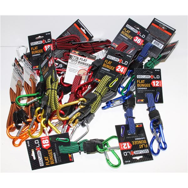 LOT OF ASSORTED SIZE FLAT BUNGEES