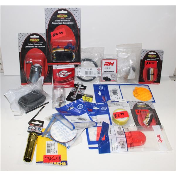 LOT OF TRAILER CONNECTOR ACCESSORIES, AND