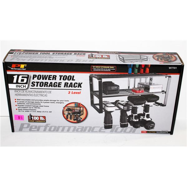 16" POWER TOOL STORAGE RACK, 3 LEVEL