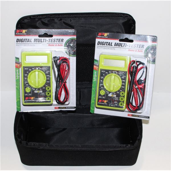 TWO DIGITAL MULTI-TESTERS AND TOOL BAG