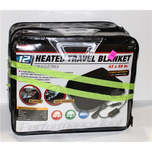 TWO 12V HEATED TRAVEL BLANKETS (43" X 59")