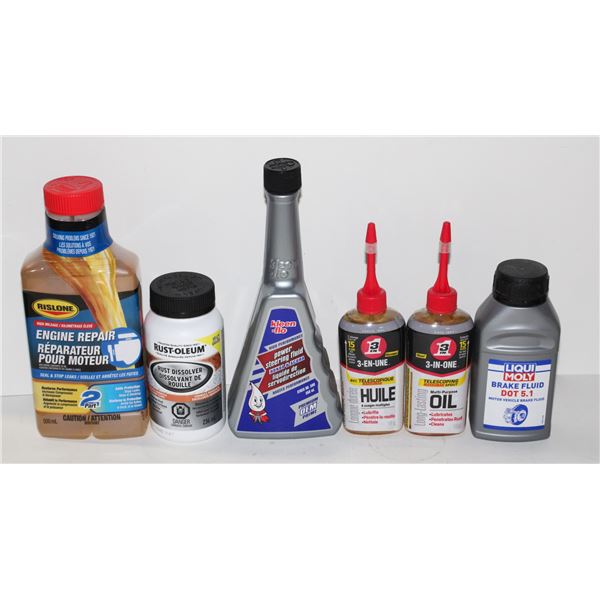 LOT OF AUTOMOTIVE FLUIDS INCLUDING RISLONE