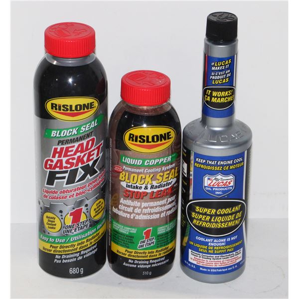 LOT OF AUTOMOTIVE FLUIDS INCLUDING RISLONE HEAD