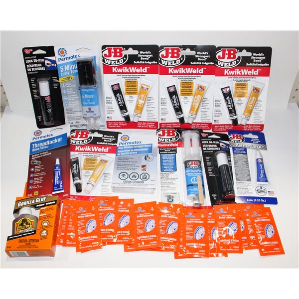 LOT OF JB WELD (ASSORTED) PERMATEX THREAD LOCKER,