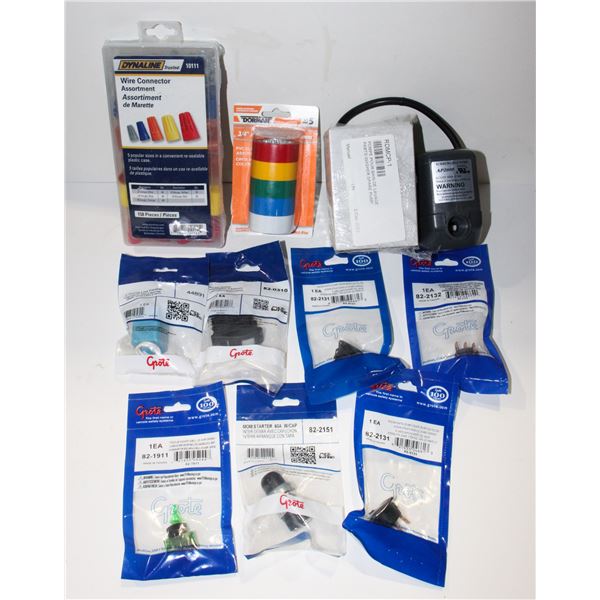 LOT OF ELECTRICAL ACCESSORIES, SUBMERSIBLE PUMP,