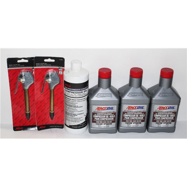 AMSOIL COMPRESSOR OIL, RUBBER TIP BLO GUNS, AND