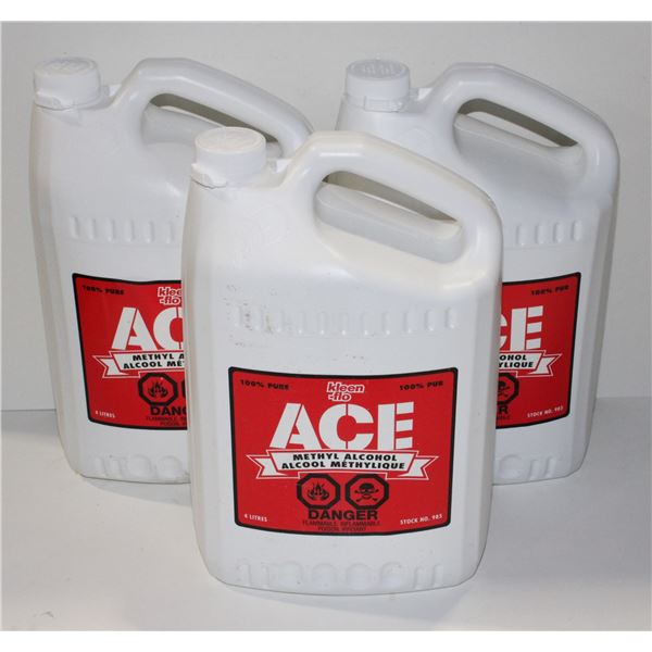 THREE 4L JUGS OF KLEEN FLO ACE METHYL ALCOHOL