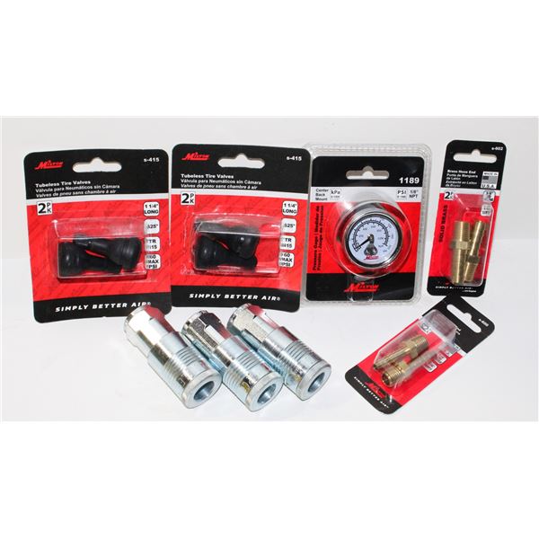 TUBELESS TIRE VALVES, BRASE HOSE ENDS,