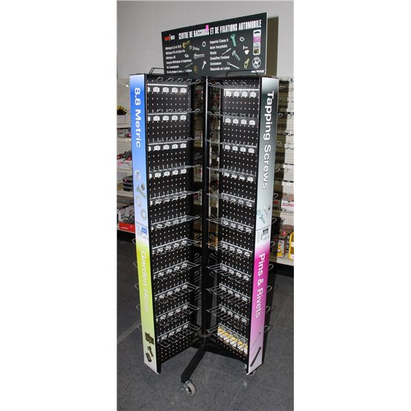 SPINNING RETAIL DISPLAY ON LOCKABLE WHEELS