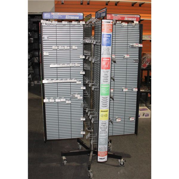 SPINNING RETAIL DISPLAY ON LOCKABLE WHEELS