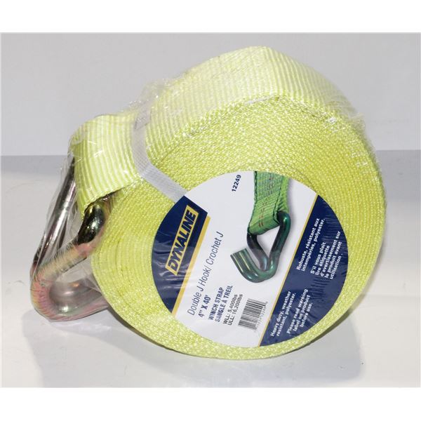 DYNALINE DOUBLE J HOOK 4" X 40' WINCH STRAP