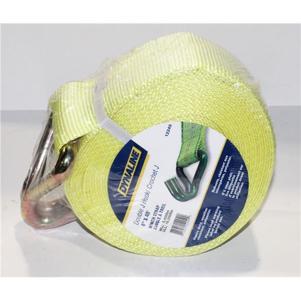 DYNALINE DOUBLE J HOOK 4" X 40' WINCH STRAP