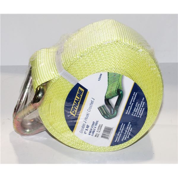DYNALINE DOUBLE J HOOK 4" X 40' WINCH STRAP