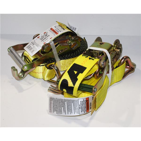 TWO 2" X 27' RATCHET STRAPS WITH J HOOKS