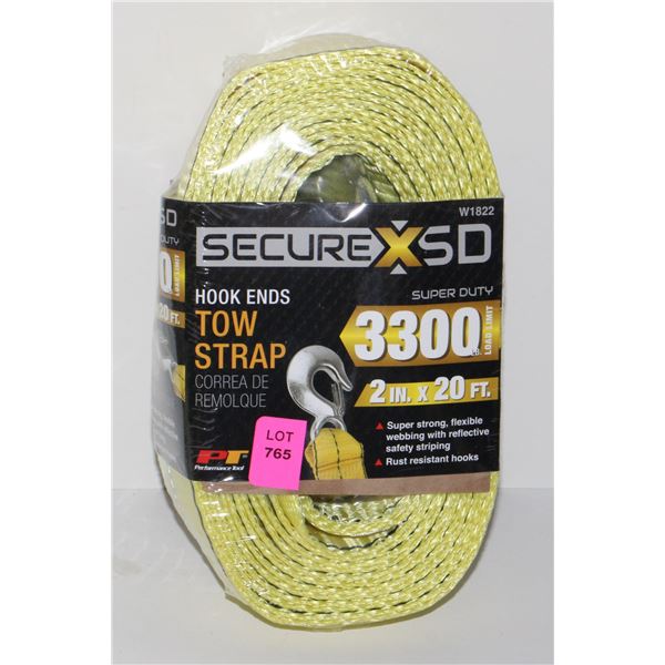 2" X 20' TOW STRAP (HOOK ENDS)