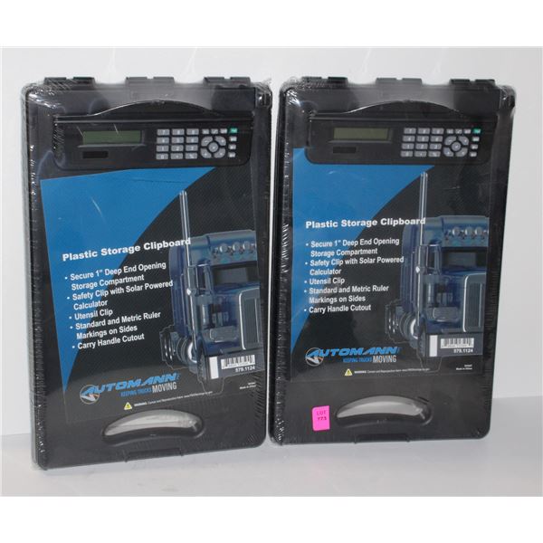 TWO AUTOMANN PLASTIC STORAGE CLIPBOARDS WITH
