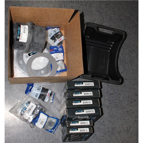 BOX OF AUTOMOTIVE ITEMS INCLUDING HUB OIL